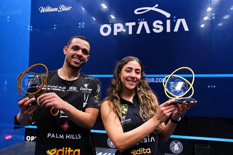 عسل وهانيا الحمامي يتوجان ببطولة أوبتاسيا للاسكواش للمرة الثانية تواليا 